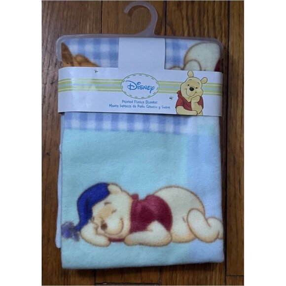 Disney Baby Blanket Winnie the Pooh Tigger Sleeping Patchwork Fleece Blue Vtg - Picture 9 of 10